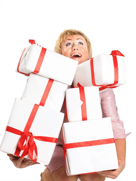 Happy woman with a gift Royalty Free Stock Images