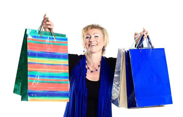 Beautiful woman in a campaign behind purchases. — Stock Photo, Image