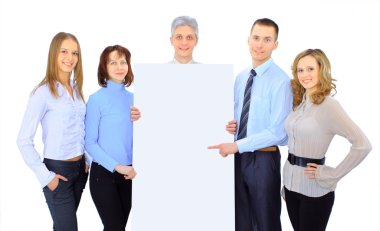 iş üzerinde beyaz izole bir banner reklam holding grubu