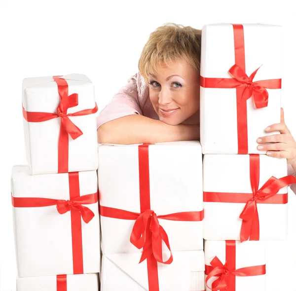 Happy woman with a gift Royalty Free Stock Images