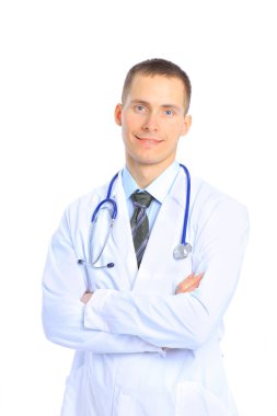 genç doktor adam stetoskop ile.