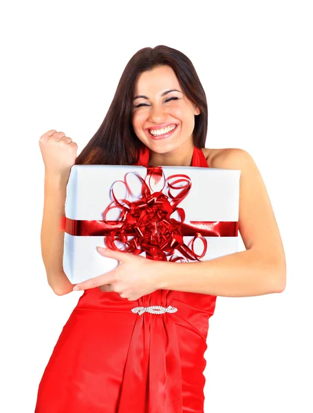 Beautiful girl with gifts. — Stock Photo, Image