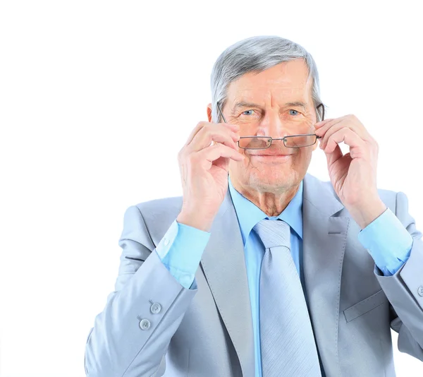 Retrato de feliz sorridente homem de negócios, isolado no branco backgr — Fotografia de Stock