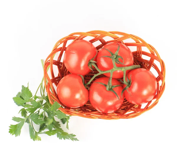 Tomato vegetables and parsley leaves still life isolated on whit — Stock Photo, Image