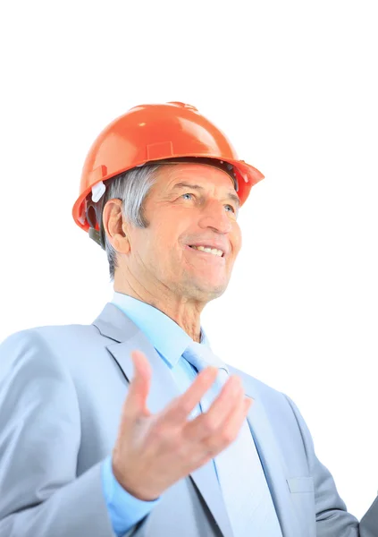 Op de leeftijd van ingenieur. geïsoleerd op een witte achtergrond. — Stockfoto