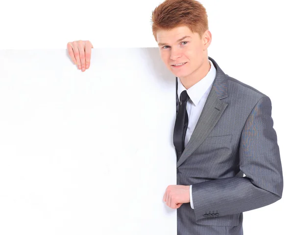 Il giovane uomo d'affari bello isolato su uno sfondo bianco . — Foto Stock