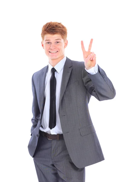 O jovem empresário bonito isolado em um fundo branco . — Fotografia de Stock