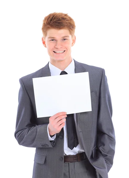 O jovem empresário bonito isolado em um fundo branco . — Fotografia de Stock