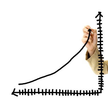 işadamı bir grafiğini çizer. Beyaz bir arka plan üzerinde izole.