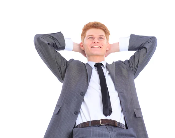 O jovem empresário bonito isolado em um fundo branco . — Fotografia de Stock