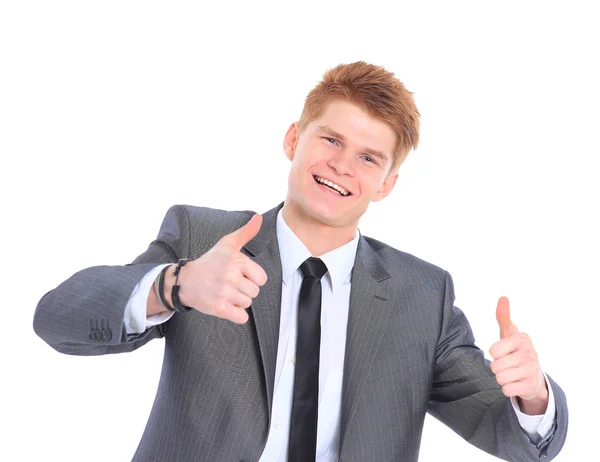 Der junge gutaussehende Geschäftsmann isoliert auf weißem Hintergrund. — Stockfoto