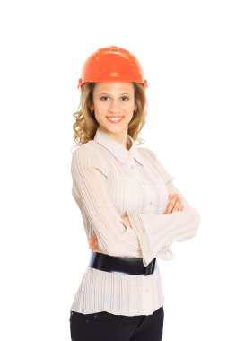 kask içinde bir kadın mühendis.