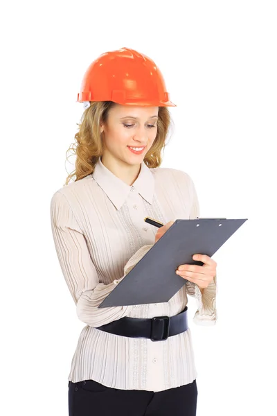 A woman engineer in helmet. — Stock Photo, Image