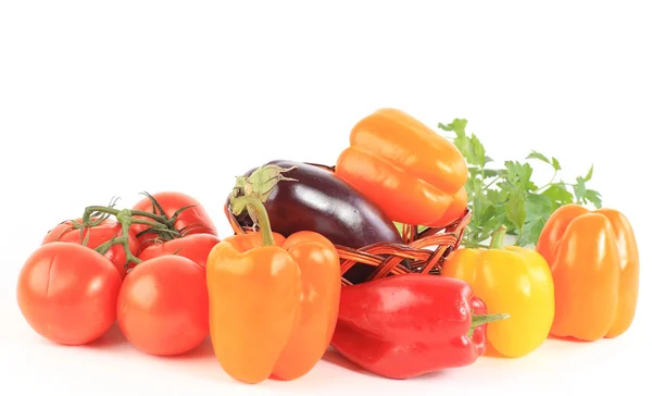 Background with fresh ripe vegetables over white — Stock Photo, Image