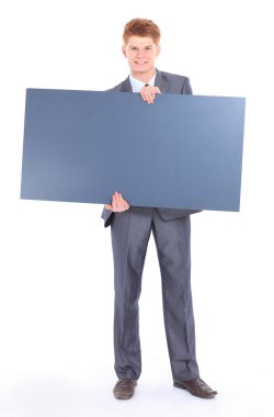 Beyaz bir arka plan üzerinde izole genç yakışıklı işadamı.