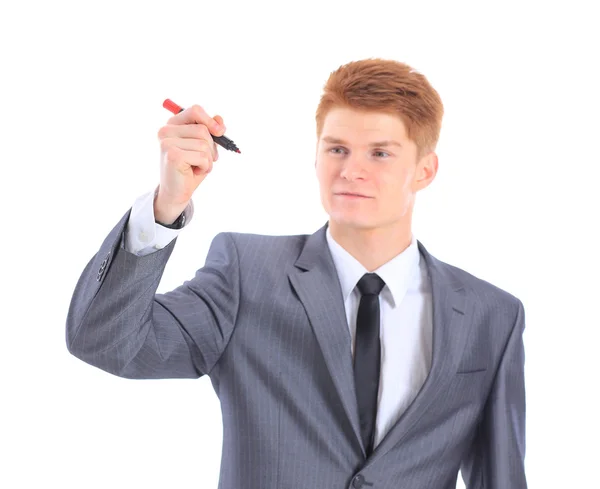 O jovem empresário bonito isolado em um fundo branco . — Fotografia de Stock