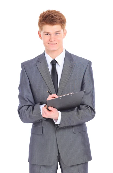 Ο νεαρός επιχειρηματίας όμορφος απομονωθεί σε λευκό φόντο. — Φωτογραφία Αρχείου