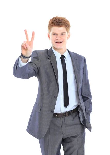 El joven hombre de negocios guapo aislado sobre un fondo blanco . — Foto de Stock