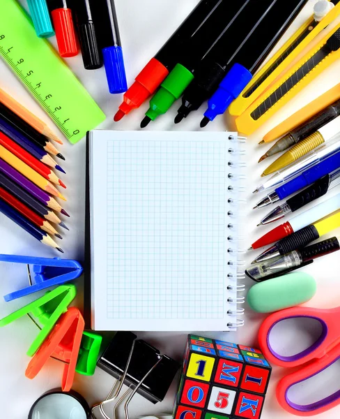 School stationery isolated over white with copyspace — Stock Photo, Image