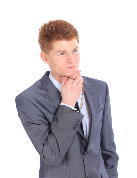 De jonge knappe zakenman geïsoleerd op een witte achtergrond. — Stockfoto