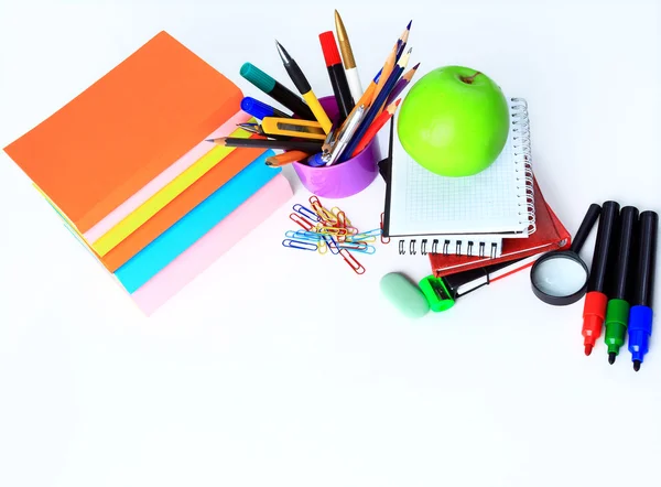Office and student accessories on a white. Back to school concept. — Stock Photo, Image