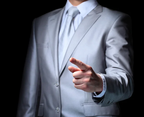 The businessman, a gesture, a finger. — Stock Photo, Image