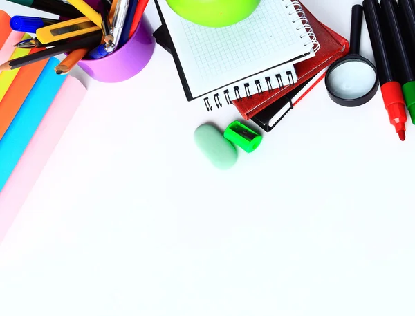 Office and student accessories on a white. Back to school concept. — Stock Photo, Image
