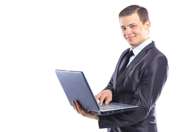 Hombre de negocios con un ordenador portátil. — Foto de Stock