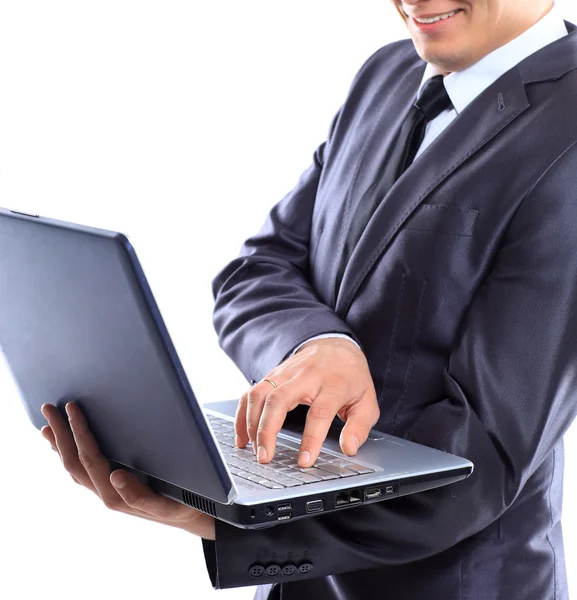 Homem de negócios com um laptop. — Fotografia de Stock