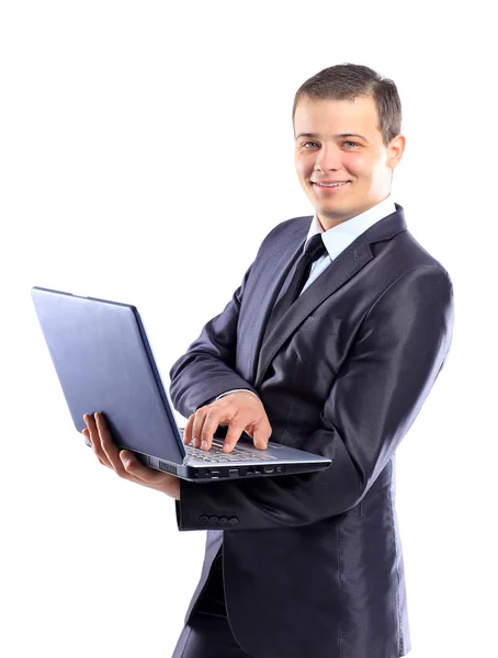 Geschäftsmann mit Laptop. — Stockfoto