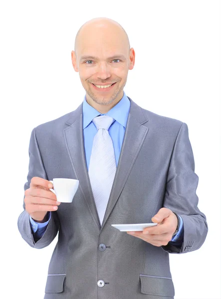 Businessman, drinking coffee. Isolated on a white background. — Stock Photo, Image