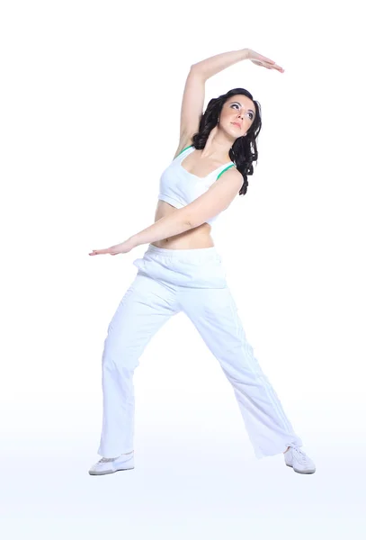 Young woman in yoga pose on isolated white background — Stock Photo, Image