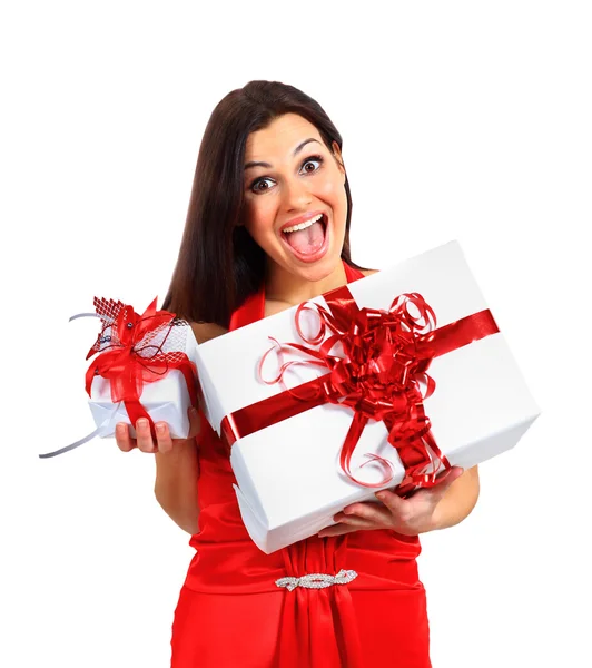 Beautiful girl with Christmas presents. — Stock Photo, Image