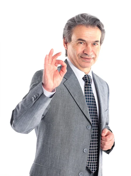 Mature businessman doing ok sign — Stock Photo, Image