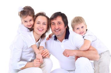 güzel, mutlu bir aile - üzerinde beyaz bir izole