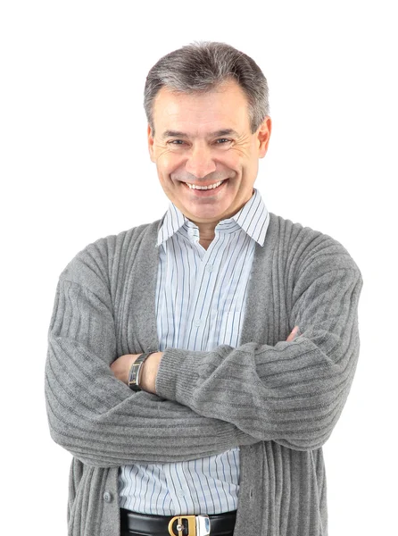 Porträt eines glücklich lächelnden Geschäftsmannes, isoliert über weißem Hintergrund — Stockfoto