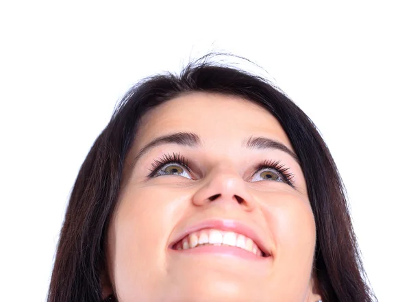 Mujer con cabello castaño largo de belleza posando en el estudio — Foto de Stock