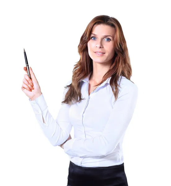 Retrato de una mujer de negocios sonriente, aislada sobre fondo blanco — Foto de Stock