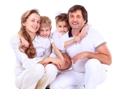 güzel, mutlu bir aile - üzerinde beyaz bir izole