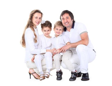 güzel, mutlu bir aile - üzerinde beyaz bir izole