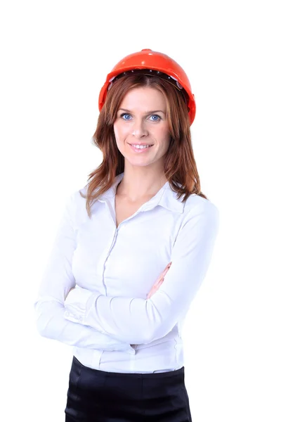 Retrato de una mujer de negocios sonriente, aislada sobre fondo blanco — Foto de Stock