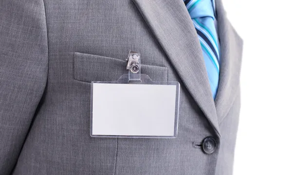 White Blank Badge on mens torso — Stock Photo, Image