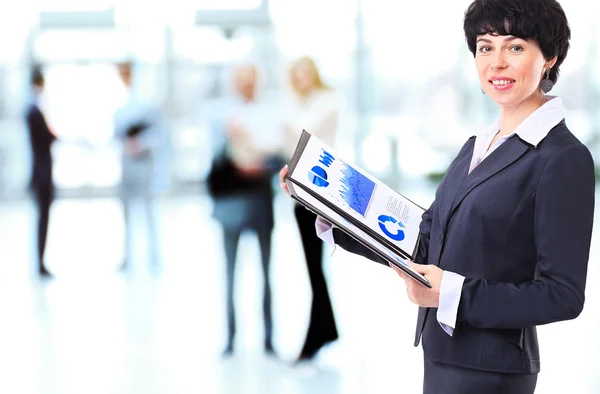 Modern business woman in the office with copy space — Stock Photo, Image