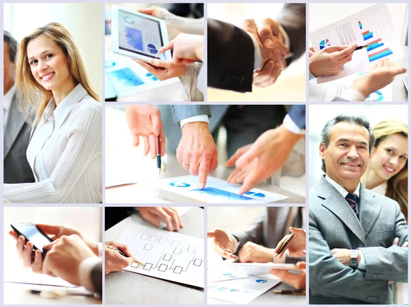 Collage de jóvenes foto trabajando juntos en los negocios —  Fotos de Stock