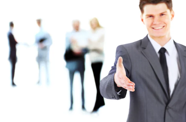 A business man with an open hand ready to seal a deal — Stock Photo, Image