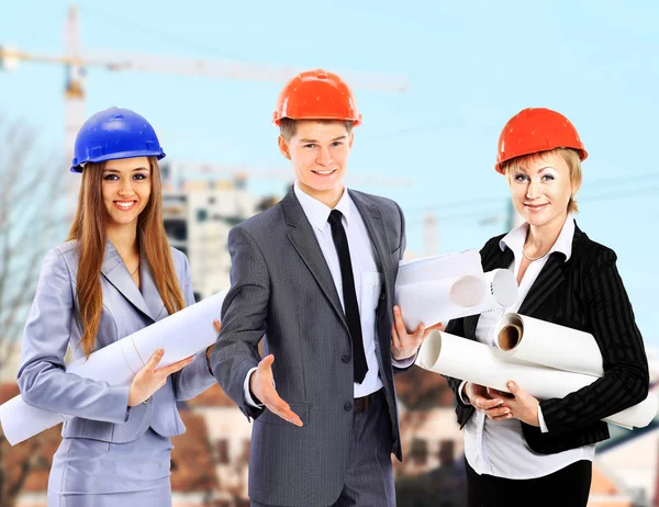 Grupo de trabalhadores construtores. Indústria da construção . — Fotografia de Stock