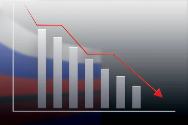 Graphique de la récession économique dans le contexte du drapeau russe . — Photo