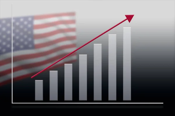 Graphique de la croissance économique dans le contexte du drapeau américain . — Photo