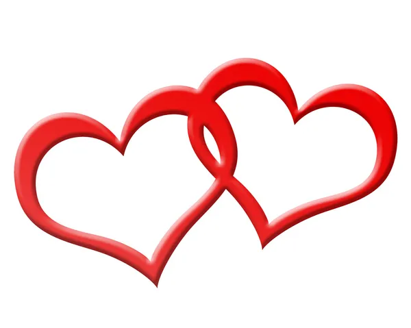 Zwei rote Herzen ineinander gesteckt — Stockfoto