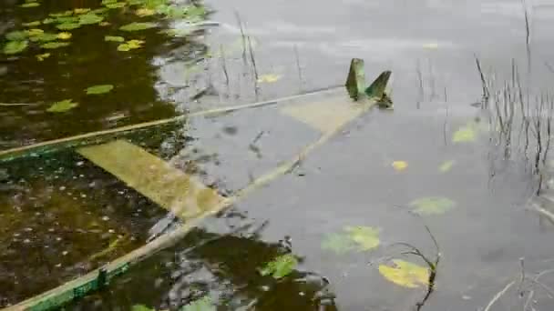 Barca di legno annegata dopo la tempesta nel lago — Video Stock